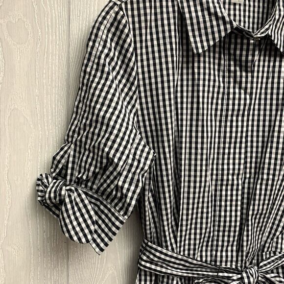 Calvin Klein Button Up Shirt Dress Gingham Print Black White Size 2 NWT - Picture 3 of 8